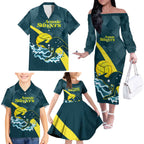 Custom Australia Water Polo 2024 Family Matching Off The Shoulder Long Sleeve Dress and Hawaiian Shirt Aussie Stingers Kangaroo Sporty Version