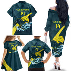 Custom Australia Water Polo 2024 Family Matching Off The Shoulder Long Sleeve Dress and Hawaiian Shirt Aussie Stingers Kangaroo Sporty Version