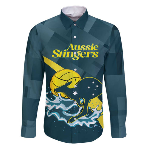 Custom Australia Water Polo 2024 Family Matching Off The Shoulder Long Sleeve Dress and Hawaiian Shirt Aussie Stingers Kangaroo Sporty Version