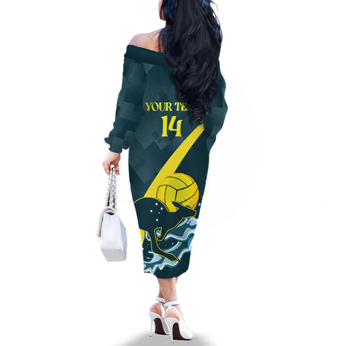 Custom Australia Water Polo 2024 Family Matching Off The Shoulder Long Sleeve Dress and Hawaiian Shirt Aussie Stingers Kangaroo Sporty Version