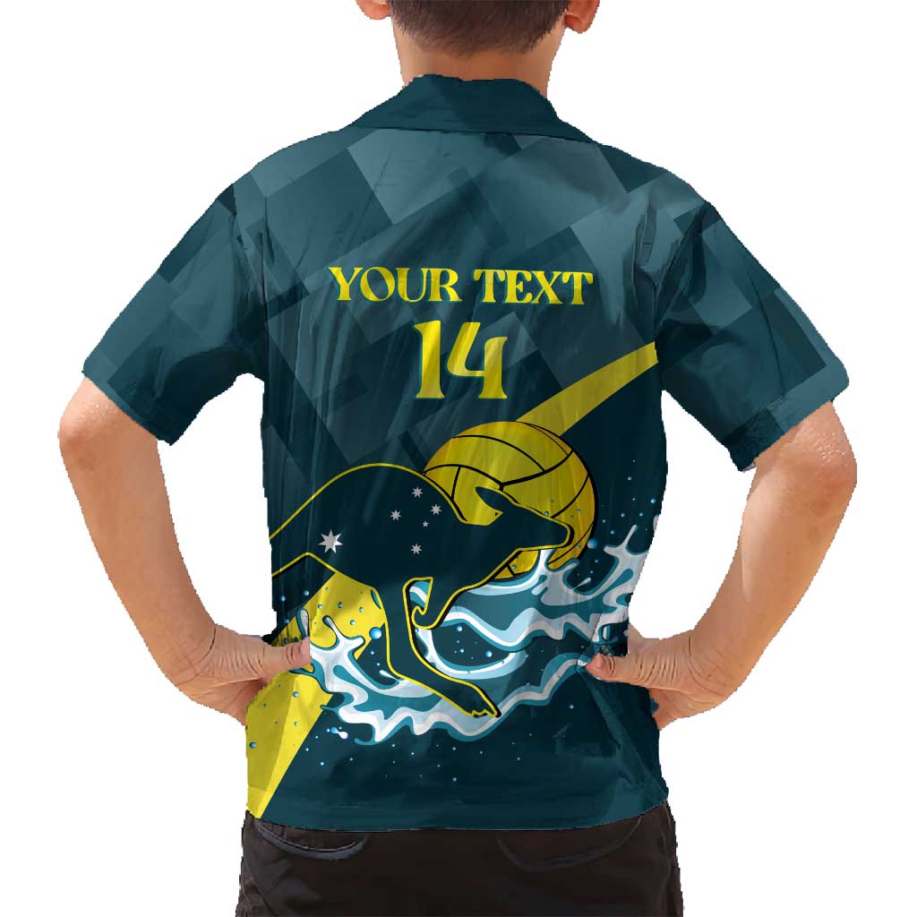 Custom Australia Water Polo 2024 Family Matching Off Shoulder Maxi Dress and Hawaiian Shirt Aussie Stingers Kangaroo Sporty Version