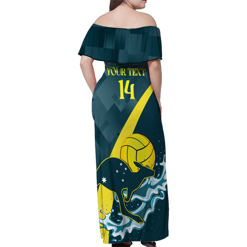 Custom Australia Water Polo 2024 Family Matching Off Shoulder Maxi Dress and Hawaiian Shirt Aussie Stingers Kangaroo Sporty Version