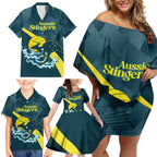Custom Australia Water Polo 2024 Family Matching Off Shoulder Short Dress and Hawaiian Shirt Aussie Stingers Kangaroo Sporty Version