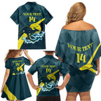Custom Australia Water Polo 2024 Family Matching Off Shoulder Short Dress and Hawaiian Shirt Aussie Stingers Kangaroo Sporty Version