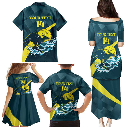 Custom Australia Water Polo 2024 Family Matching Puletasi and Hawaiian Shirt Aussie Stingers Kangaroo Sporty Version