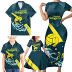 Custom Australia Water Polo 2024 Family Matching Short Sleeve Bodycon Dress and Hawaiian Shirt Aussie Stingers Kangaroo Sporty Version