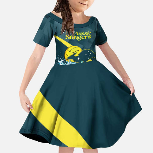 Custom Australia Water Polo 2024 Family Matching Short Sleeve Bodycon Dress and Hawaiian Shirt Aussie Stingers Kangaroo Sporty Version