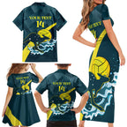 Custom Australia Water Polo 2024 Family Matching Short Sleeve Bodycon Dress and Hawaiian Shirt Aussie Stingers Kangaroo Sporty Version