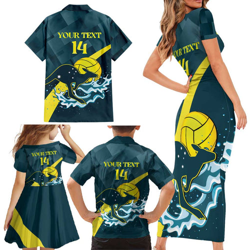 Custom Australia Water Polo 2024 Family Matching Short Sleeve Bodycon Dress and Hawaiian Shirt Aussie Stingers Kangaroo Sporty Version