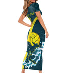 Custom Australia Water Polo 2024 Family Matching Short Sleeve Bodycon Dress and Hawaiian Shirt Aussie Stingers Kangaroo Sporty Version
