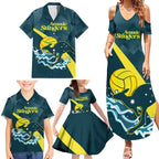Custom Australia Water Polo 2024 Family Matching Summer Maxi Dress and Hawaiian Shirt Aussie Stingers Kangaroo Sporty Version