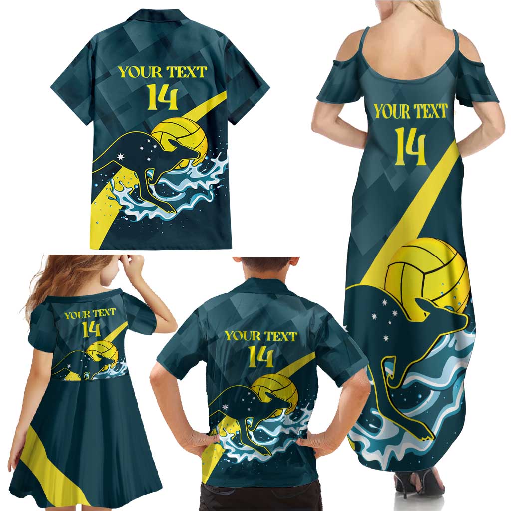 Custom Australia Water Polo 2024 Family Matching Summer Maxi Dress and Hawaiian Shirt Aussie Stingers Kangaroo Sporty Version