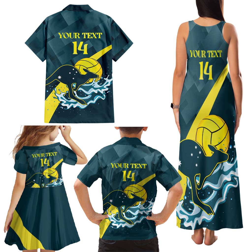 Custom Australia Water Polo 2024 Family Matching Tank Maxi Dress and Hawaiian Shirt Aussie Stingers Kangaroo Sporty Version