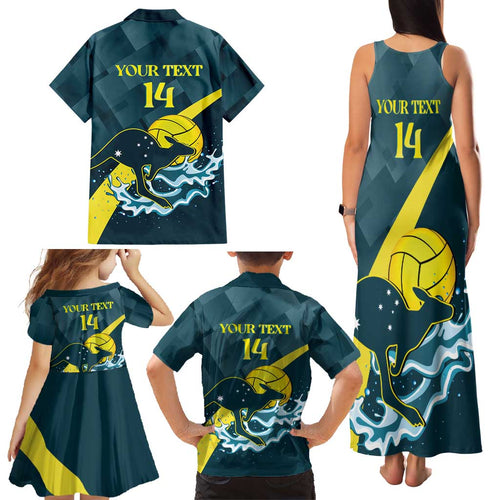 Custom Australia Water Polo 2024 Family Matching Tank Maxi Dress and Hawaiian Shirt Aussie Stingers Kangaroo Sporty Version