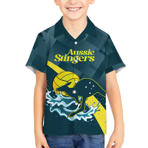Custom Australia Water Polo 2024 Kid Hawaiian Shirt Aussie Stingers Kangaroo Sporty Version