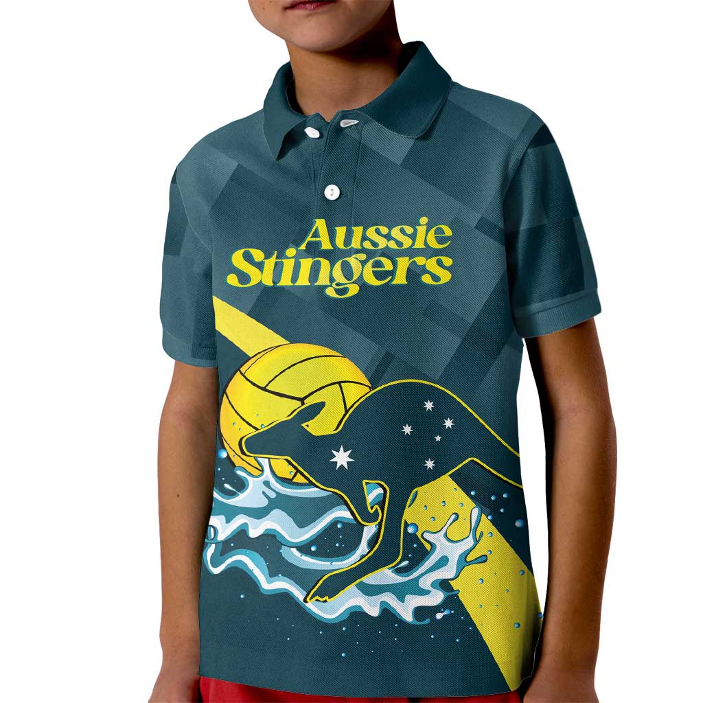 Custom Australia Water Polo 2024 Kid Polo Shirt Aussie Stingers Kangaroo Sporty Version