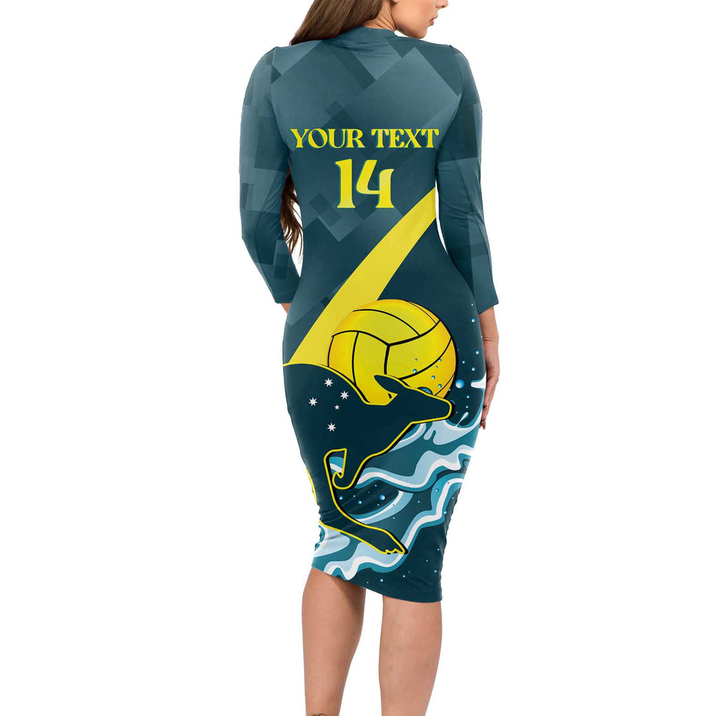 Custom Australia Water Polo 2024 Long Sleeve Bodycon Dress Aussie Stingers Kangaroo Sporty Version