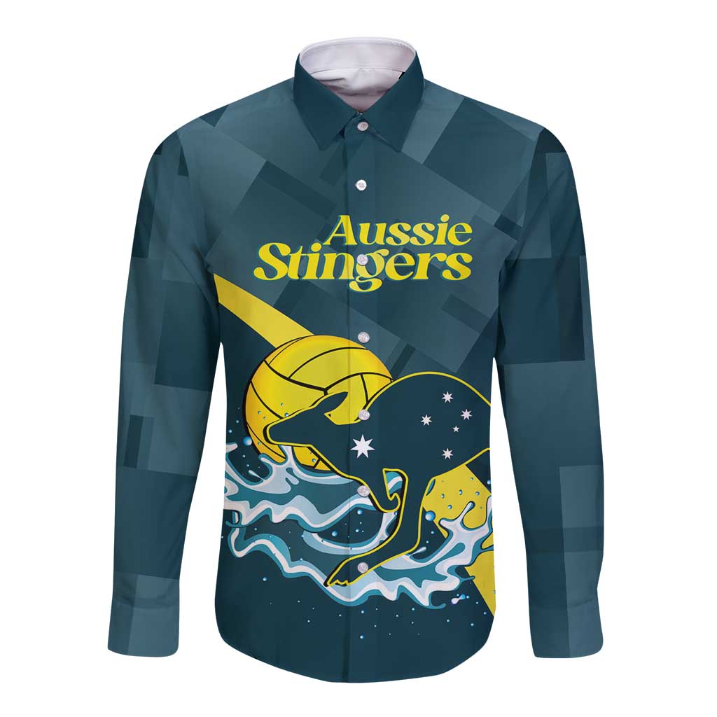 Custom Australia Water Polo 2024 Long Sleeve Button Shirt Aussie Stingers Kangaroo Sporty Version