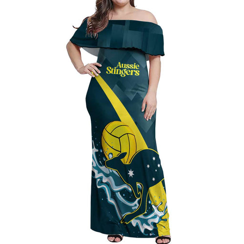 Custom Australia Water Polo 2024 Off Shoulder Maxi Dress Aussie Stingers Kangaroo Sporty Version
