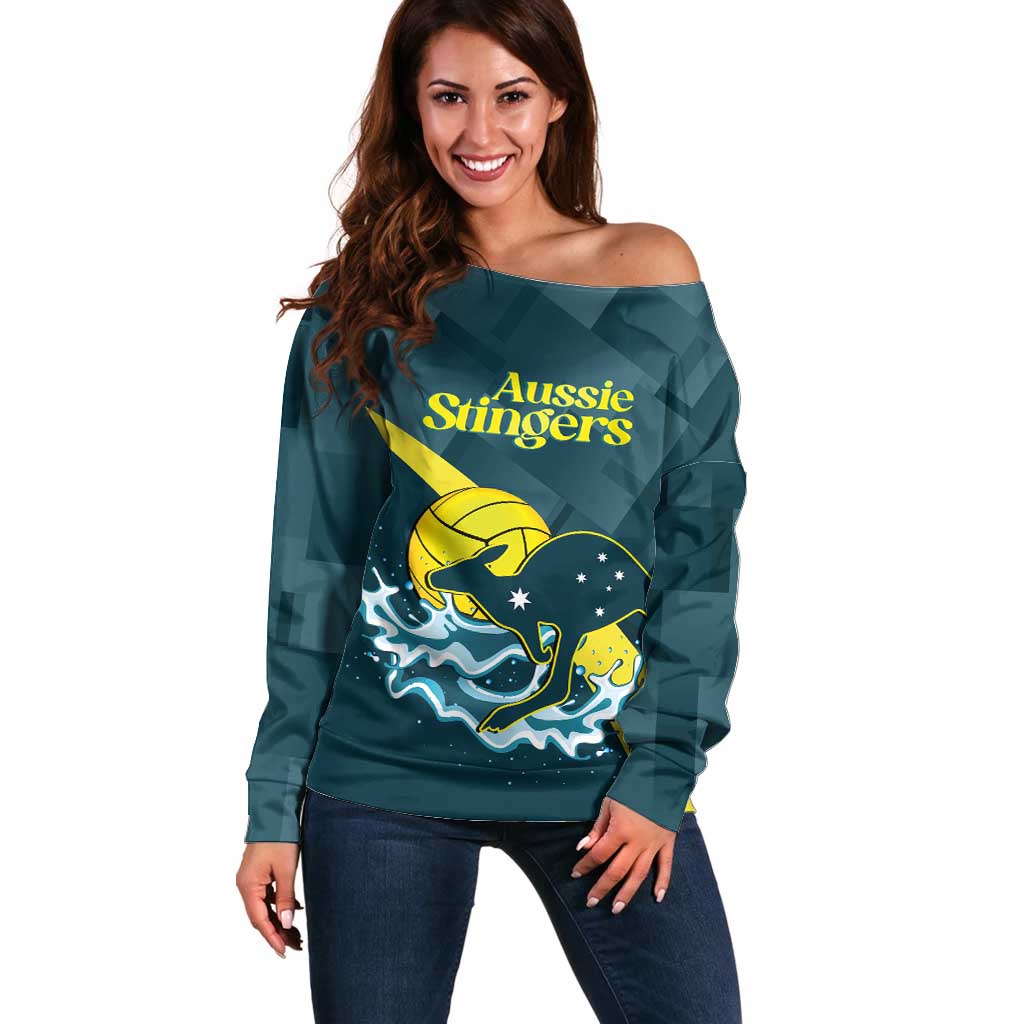 Custom Australia Water Polo 2024 Off Shoulder Sweater Aussie Stingers Kangaroo Sporty Version