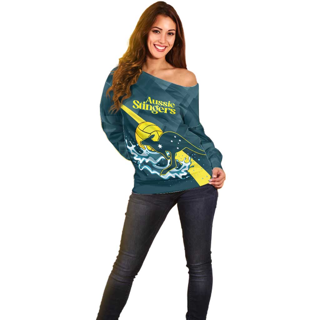 Custom Australia Water Polo 2024 Off Shoulder Sweater Aussie Stingers Kangaroo Sporty Version