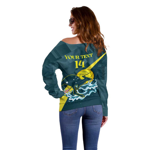 Custom Australia Water Polo 2024 Off Shoulder Sweater Aussie Stingers Kangaroo Sporty Version