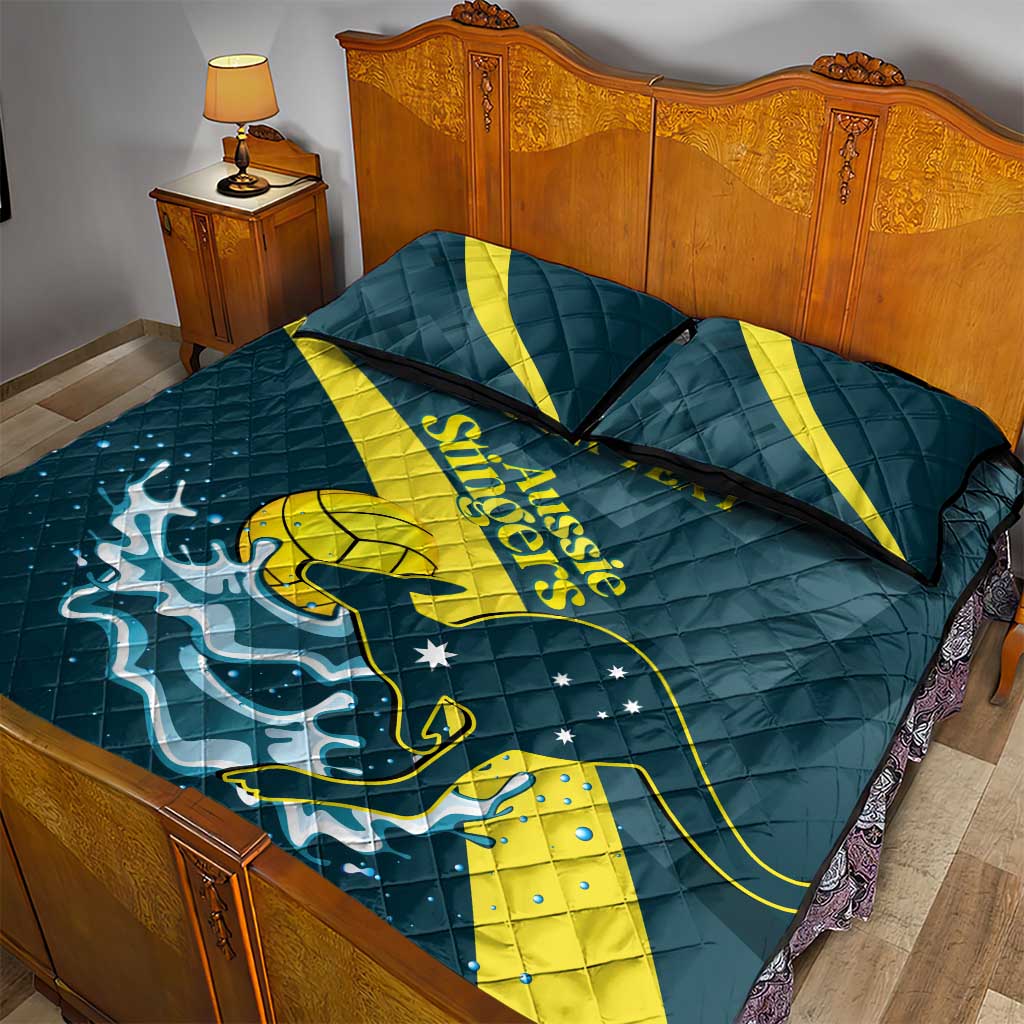Custom Australia Water Polo 2024 Quilt Bed Set Aussie Stingers Kangaroo Sporty Version