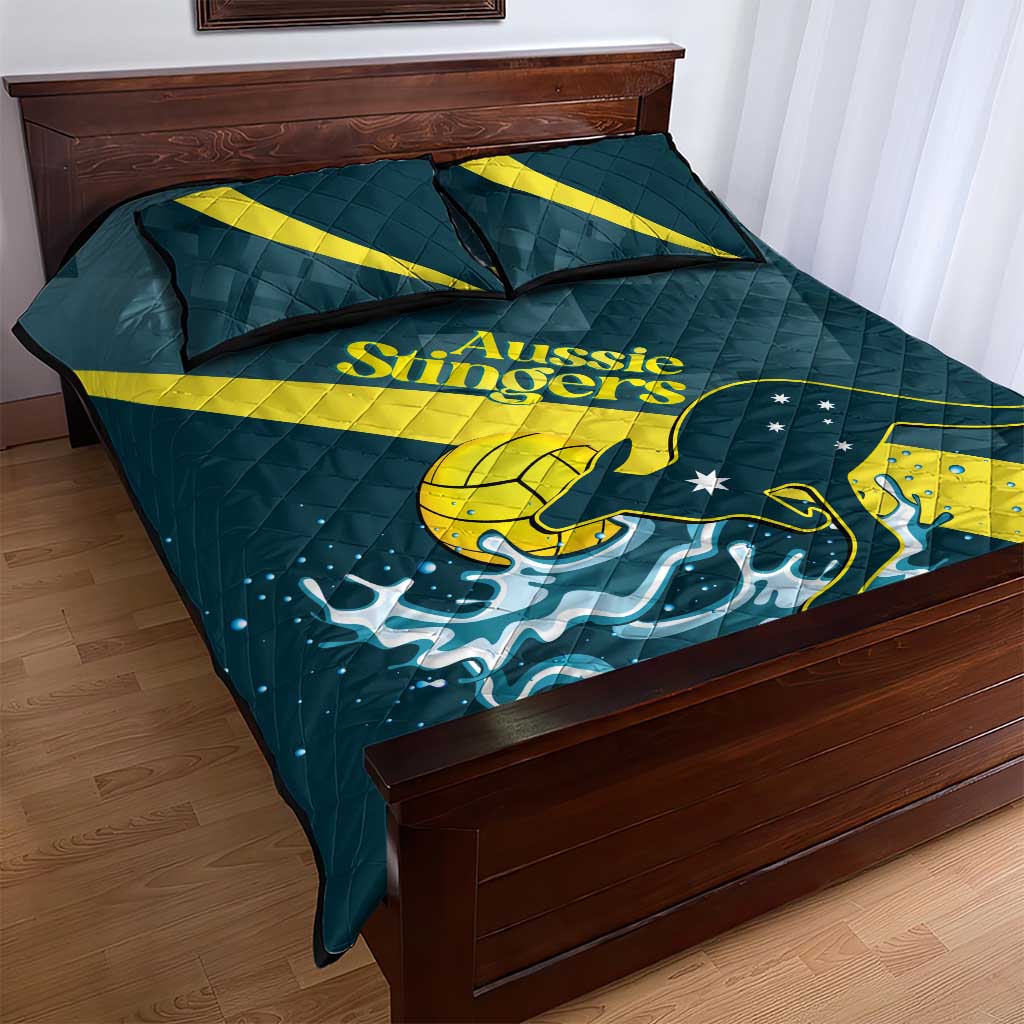Custom Australia Water Polo 2024 Quilt Bed Set Aussie Stingers Kangaroo Sporty Version