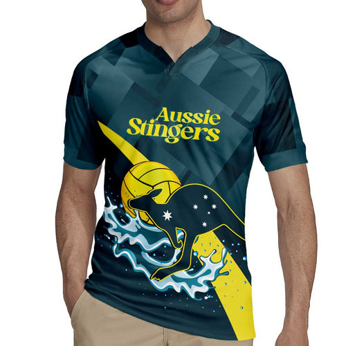 Custom Australia Water Polo 2024 Rugby Jersey Aussie Stingers Kangaroo Sporty Version
