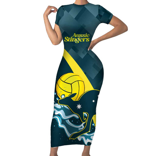 Custom Australia Water Polo 2024 Short Sleeve Bodycon Dress Aussie Stingers Kangaroo Sporty Version