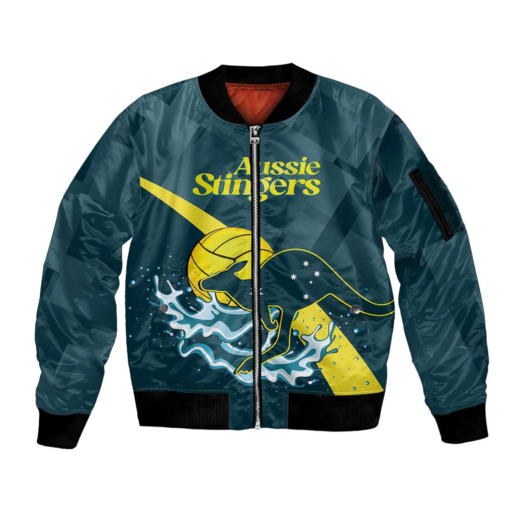 Custom Australia Water Polo 2024 Sleeve Zip Bomber Jacket Aussie Stingers Kangaroo Sporty Version