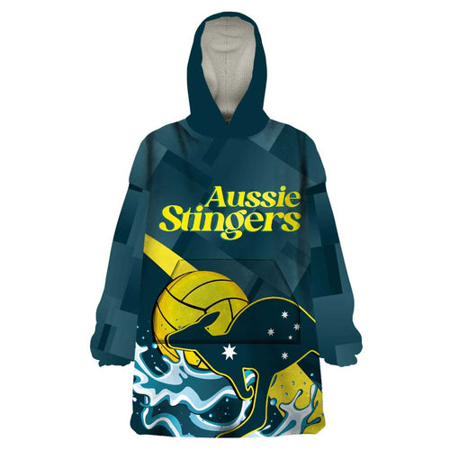 Custom Australia Water Polo 2024 Wearable Blanket Hoodie Aussie Stingers Kangaroo Sporty Version