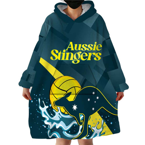 Custom Australia Water Polo 2024 Wearable Blanket Hoodie Aussie Stingers Kangaroo Sporty Version