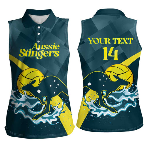 Custom Australia Water Polo 2024 Women Sleeveless Polo Shirt Aussie Stingers Kangaroo Sporty Version