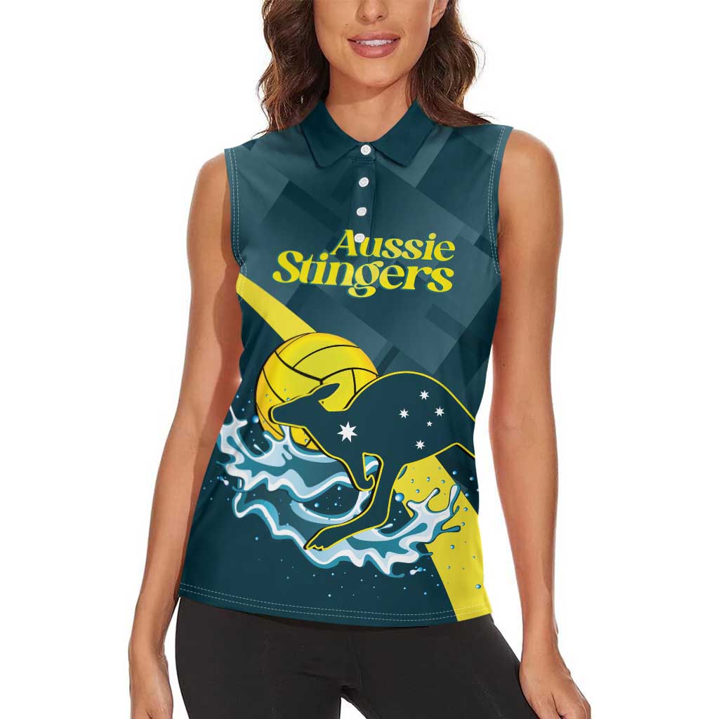 Custom Australia Water Polo 2024 Women Sleeveless Polo Shirt Aussie Stingers Kangaroo Sporty Version