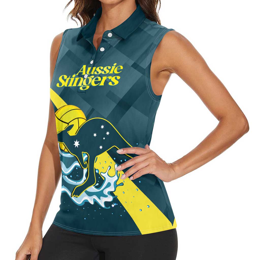Custom Australia Water Polo 2024 Women Sleeveless Polo Shirt Aussie Stingers Kangaroo Sporty Version