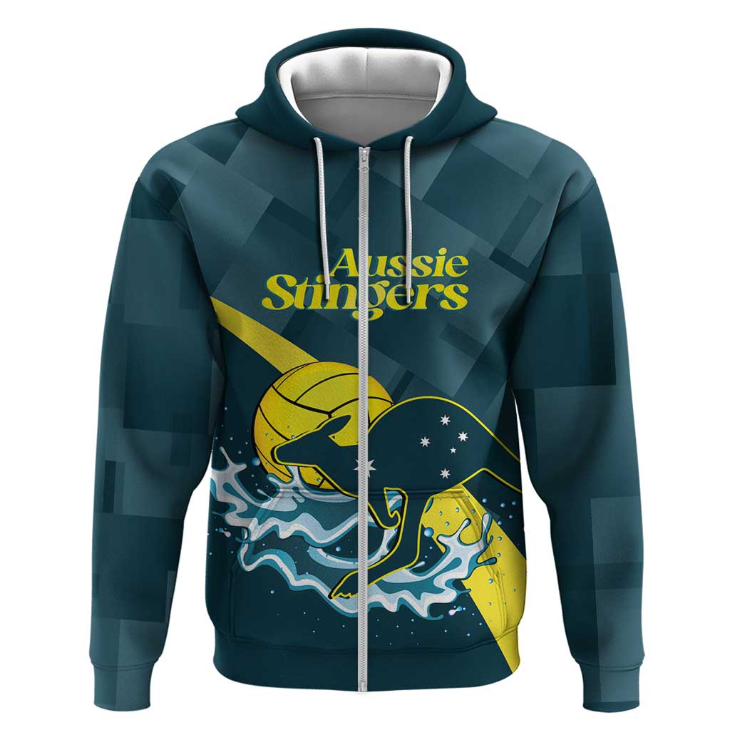 Custom Australia Water Polo 2024 Zip Hoodie Aussie Stingers Kangaroo Sporty Version