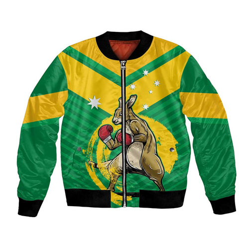 Personalised Australia Boxing Kangaroo Bomber Jacket Aussie Pride National Color