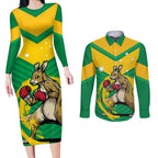 Personalised Australia Boxing Kangaroo Couples Matching Long Sleeve Bodycon Dress and Long Sleeve Button Shirt Aussie Pride National Color