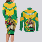Personalised Australia Boxing Kangaroo Couples Matching Long Sleeve Bodycon Dress and Long Sleeve Button Shirt Aussie Pride National Color