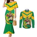 Personalised Australia Boxing Kangaroo Couples Matching Mermaid Dress and Long Sleeve Button Shirt Aussie Pride National Color