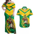 Personalised Australia Boxing Kangaroo Couples Matching Off Shoulder Maxi Dress and Hawaiian Shirt Aussie Pride National Color