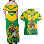 Personalised Australia Boxing Kangaroo Couples Matching Off Shoulder Maxi Dress and Hawaiian Shirt Aussie Pride National Color