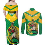 Personalised Australia Boxing Kangaroo Couples Matching Off Shoulder Maxi Dress and Long Sleeve Button Shirt Aussie Pride National Color