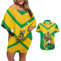 Personalised Australia Boxing Kangaroo Couples Matching Off Shoulder Short Dress and Hawaiian Shirt Aussie Pride National Color