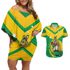 Personalised Australia Boxing Kangaroo Couples Matching Off Shoulder Short Dress and Hawaiian Shirt Aussie Pride National Color