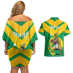 Personalised Australia Boxing Kangaroo Couples Matching Off Shoulder Short Dress and Hawaiian Shirt Aussie Pride National Color