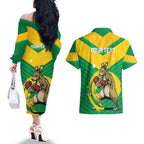 Personalised Australia Boxing Kangaroo Couples Matching Off The Shoulder Long Sleeve Dress and Hawaiian Shirt Aussie Pride National Color