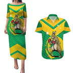 Personalised Australia Boxing Kangaroo Couples Matching Puletasi and Hawaiian Shirt Aussie Pride National Color