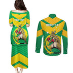 Personalised Australia Boxing Kangaroo Couples Matching Puletasi and Long Sleeve Button Shirt Aussie Pride National Color